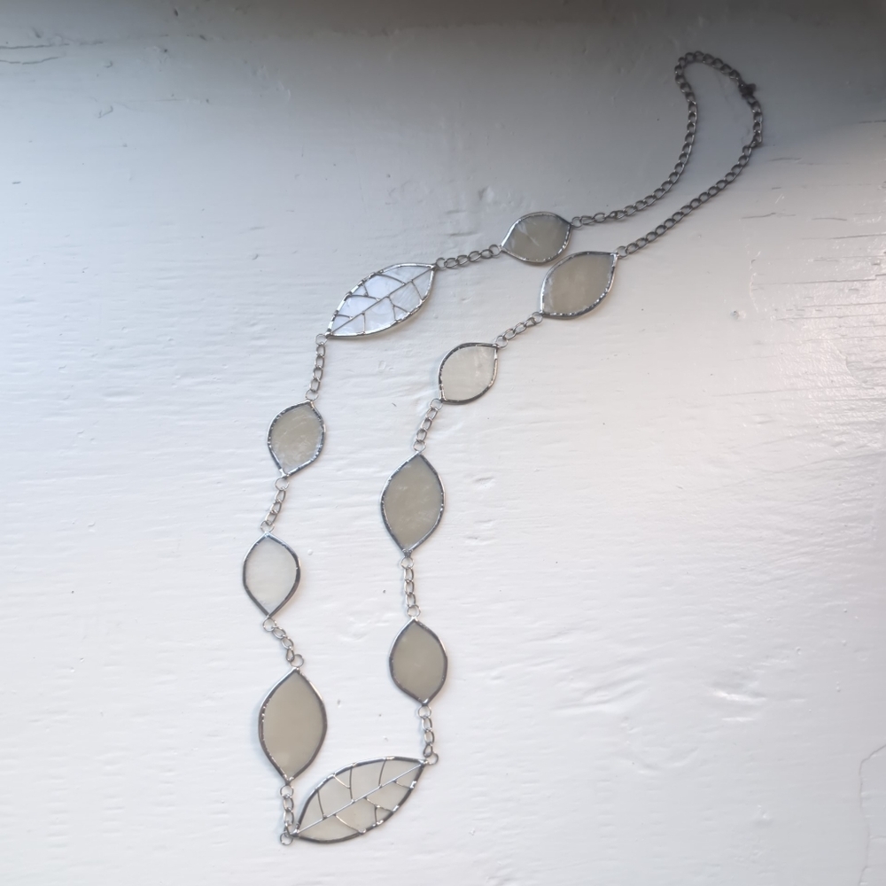 Silver tone adjustable fairy grunge leaf foliage necklace or chain belt